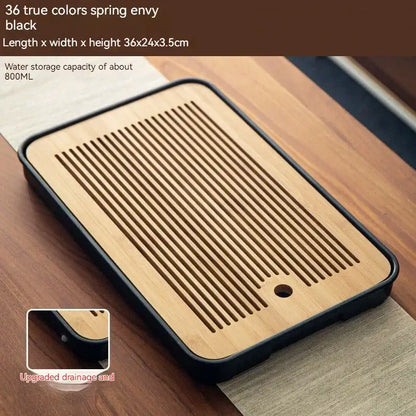 Minimalist dark brown and black bamboo tea tray dining room storage