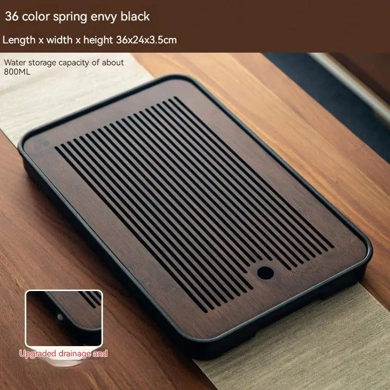 Minimalist dark brown and black bamboo tea tray dining room storage