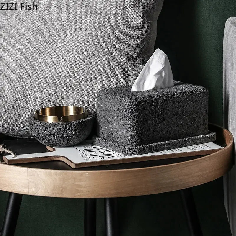 Minimalist dark gray concrete tissue box rack kitchen decor