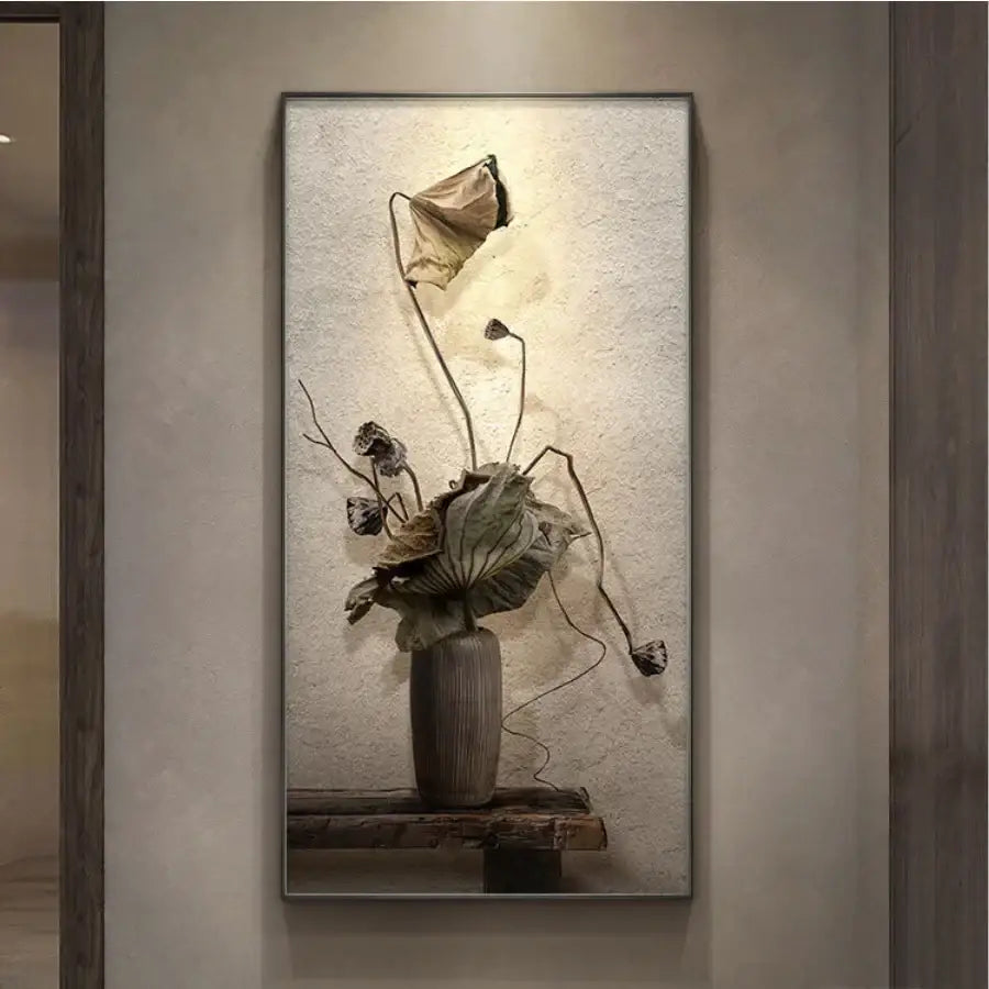 Minimalist earthy lotus led wall lamp for bedroom canvas decor