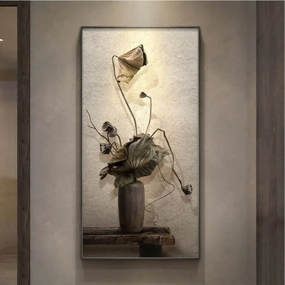 Minimalist earthy lotus led wall lamp for bedroom canvas decor