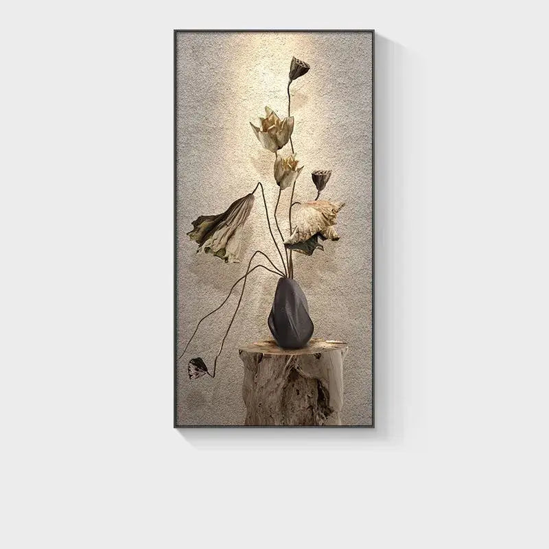 Minimalist earthy lotus led wall lamp for bedroom canvas decor