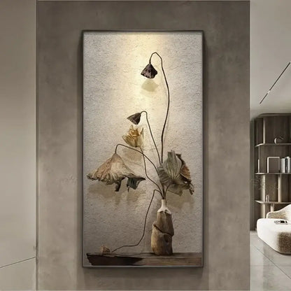 Minimalist earthy lotus led wall lamp for bedroom canvas decor
