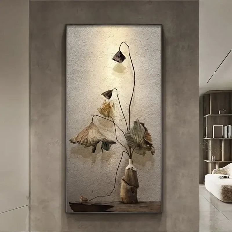 Minimalist earthy lotus led wall lamp for bedroom canvas decor