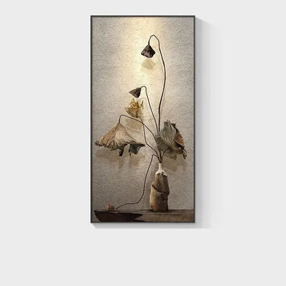 Minimalist earthy lotus led wall lamp for bedroom canvas decor