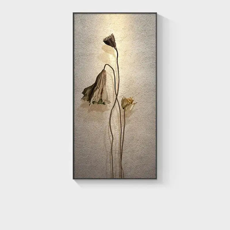 Minimalist earthy lotus led wall lamp for bedroom canvas decor