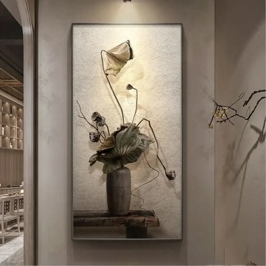 Minimalist earthy lotus led wall lamp for bedroom canvas decor