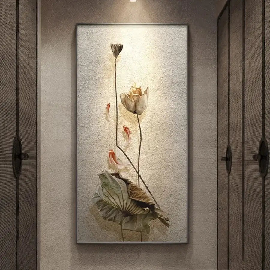 Minimalist earthy lotus led wall lamp for bedroom canvas decor