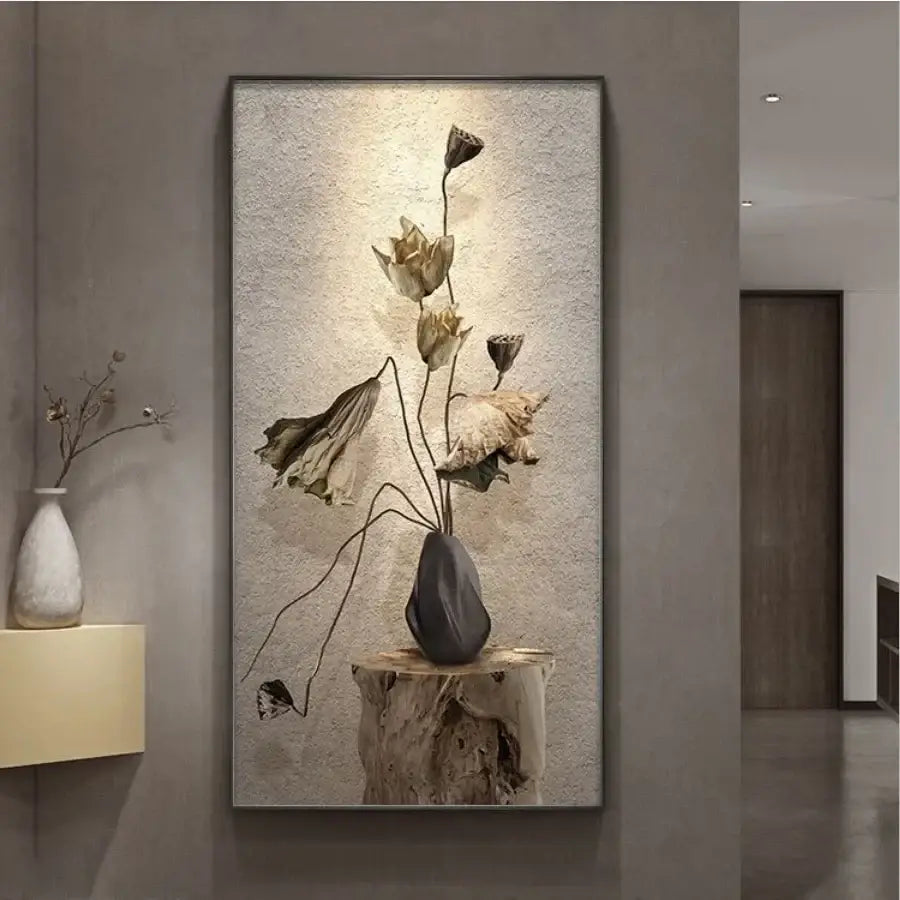 Minimalist earthy lotus led wall lamp for bedroom canvas decor