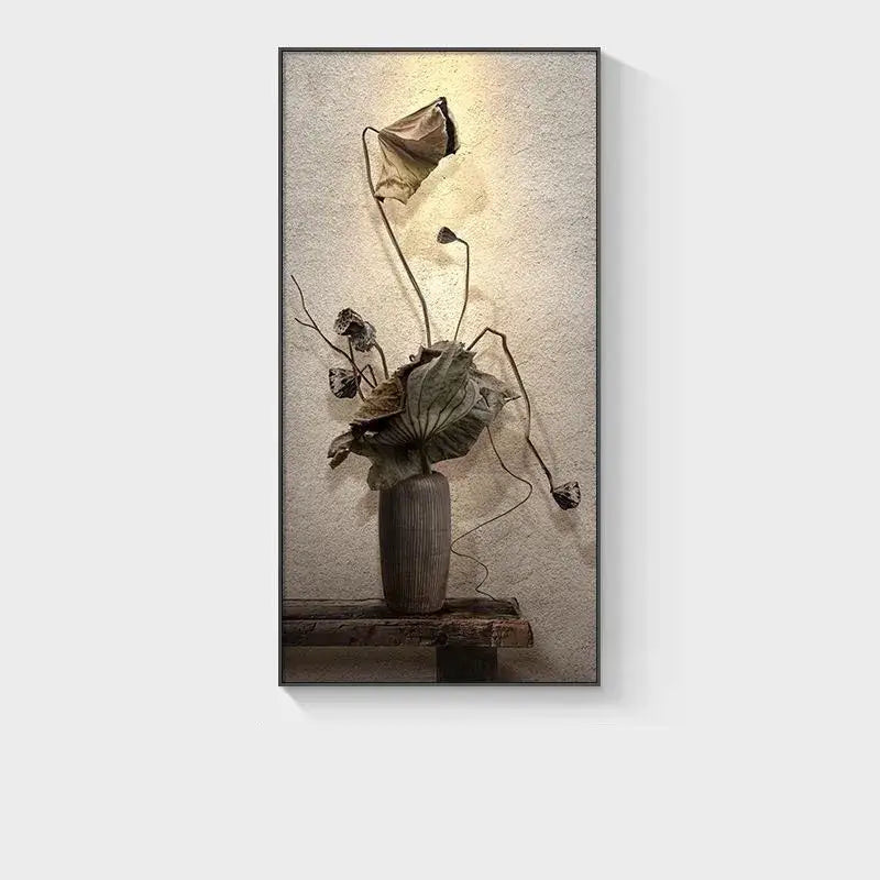 Minimalist earthy lotus led wall lamp for bedroom canvas decor