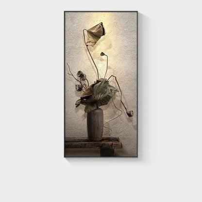 Minimalist earthy lotus led wall lamp for bedroom canvas decor