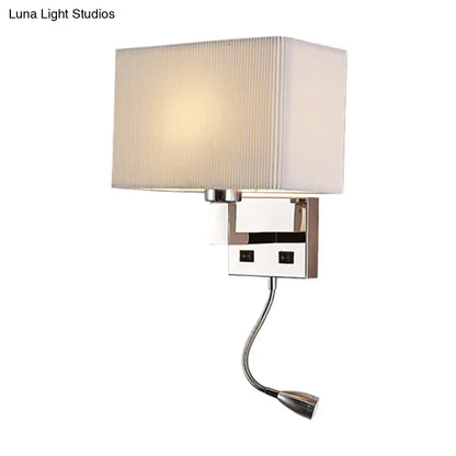 DecorBites™ Minimalist Fabric Cuboid Wall Light Kit - 1-Light White/Beige Spotlight Sconce Lamp with Charging Port