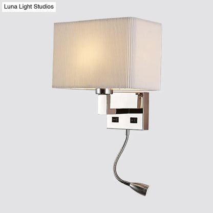 DecorBites™ Minimalist Fabric Cuboid Wall Light Kit - 1-Light White/Beige Spotlight Sconce Lamp with Charging Port