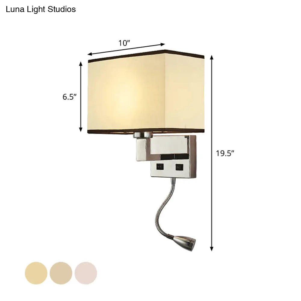 DecorBites™ Minimalist Fabric Cuboid Wall Light Kit - 1-Light White/Beige Spotlight Sconce Lamp with Charging Port