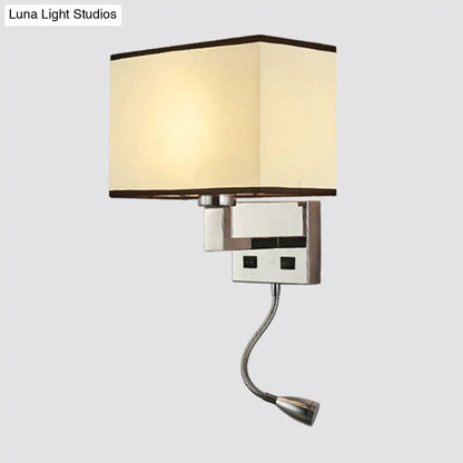 DecorBites™ Minimalist Fabric Cuboid Wall Light Kit - 1-Light White/Beige Spotlight Sconce Lamp with Charging Port
