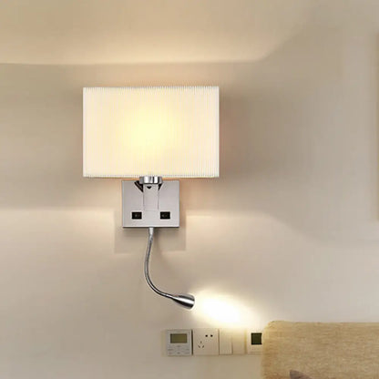 DecorBites™ Minimalist Fabric Cuboid Wall Light Kit - 1-Light White/Beige Spotlight Sconce Lamp with Charging Port
