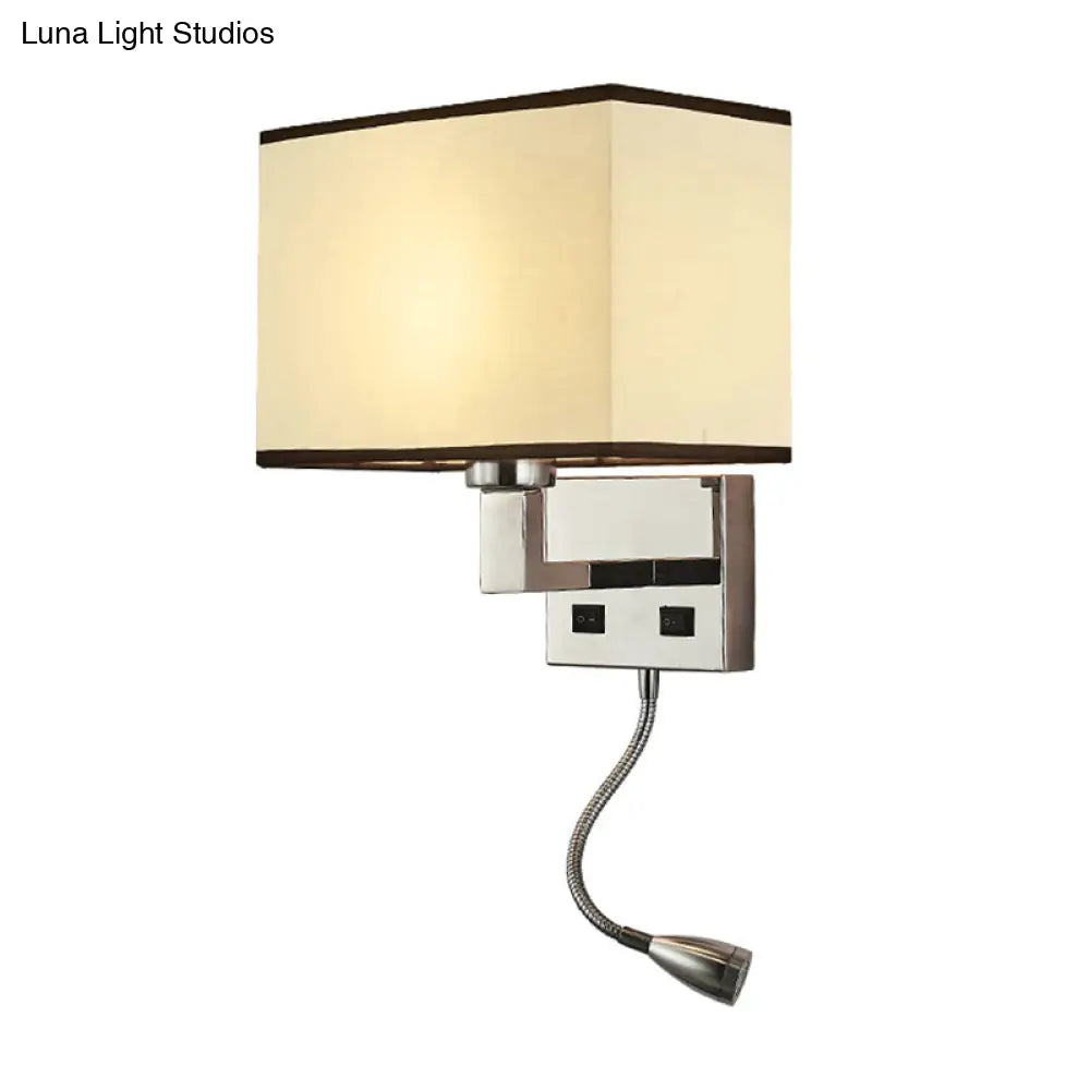 DecorBites™ Minimalist Fabric Cuboid Wall Light Kit - 1-Light White/Beige Spotlight Sconce Lamp with Charging Port