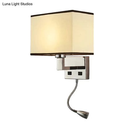 DecorBites™ Minimalist Fabric Cuboid Wall Light Kit - 1-Light White/Beige Spotlight Sconce Lamp with Charging Port