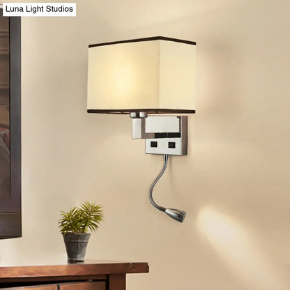 DecorBites™ Minimalist Fabric Cuboid Wall Light Kit - 1-Light White/Beige Spotlight Sconce Lamp with Charging Port