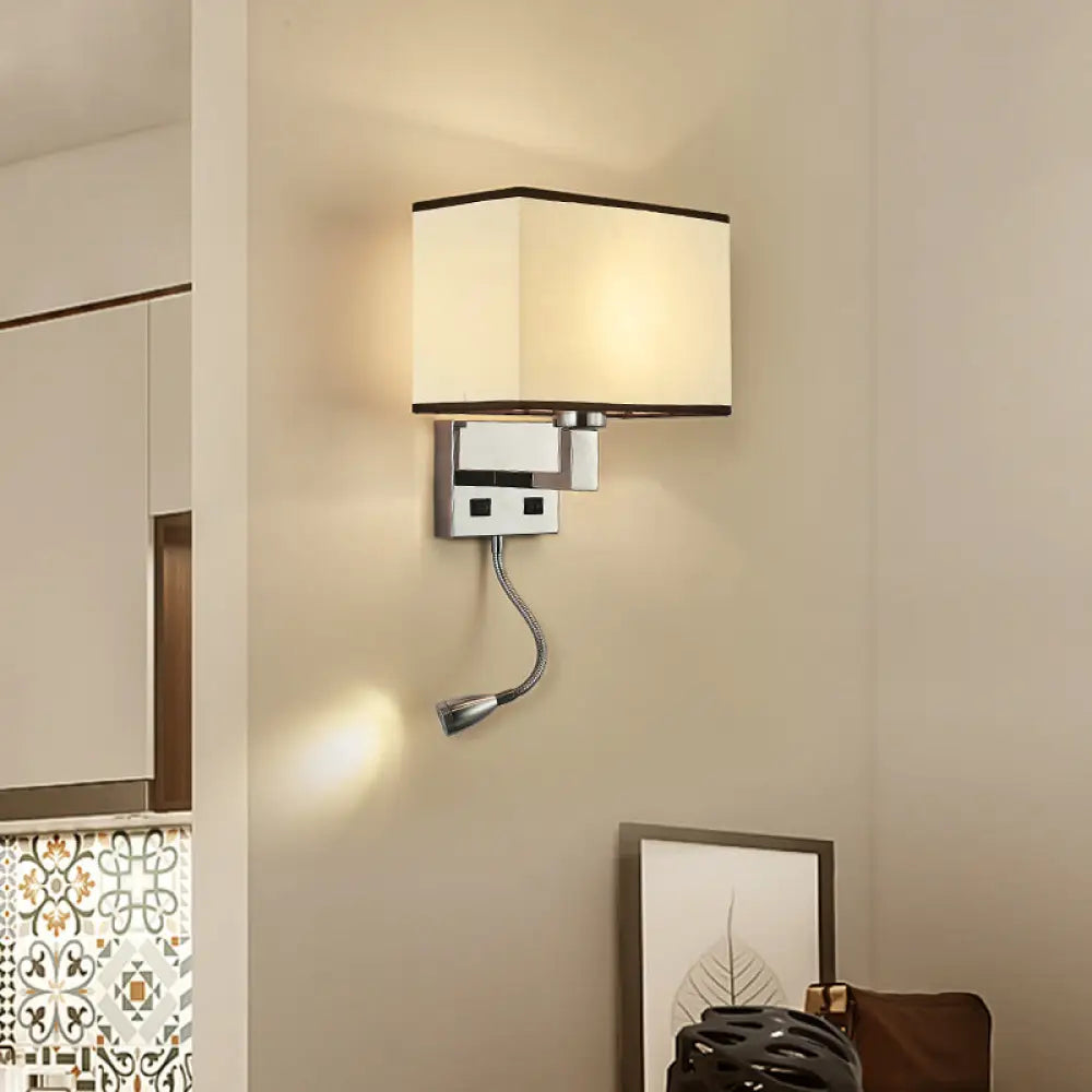 DecorBites™ Minimalist Fabric Cuboid Wall Light Kit - 1-Light White/Beige Spotlight Sconce Lamp with Charging Port