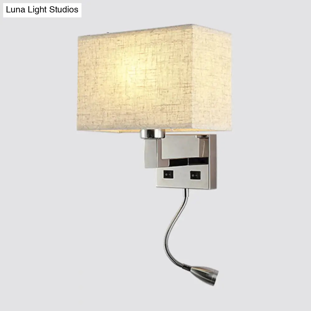 DecorBites™ Minimalist Fabric Cuboid Wall Light Kit - 1-Light White/Beige Spotlight Sconce Lamp with Charging Port