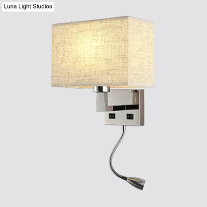 DecorBites™ Minimalist Fabric Cuboid Wall Light Kit - 1-Light White/Beige Spotlight Sconce Lamp with Charging Port