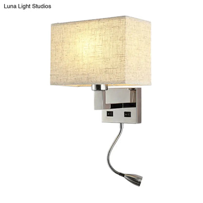 DecorBites™ Minimalist Fabric Cuboid Wall Light Kit - 1-Light White/Beige Spotlight Sconce Lamp with Charging Port