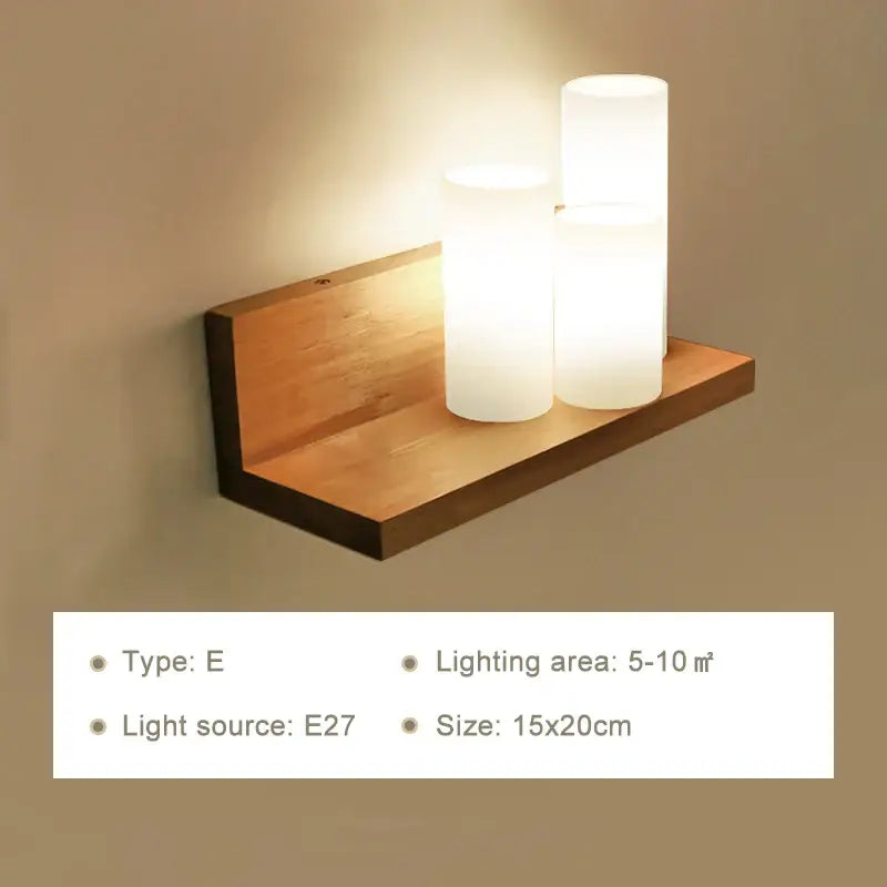 Minimalist frosted glass wooden wall lamp for bedroom with pull chain