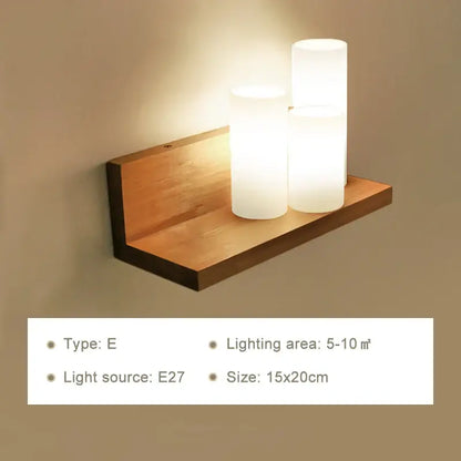 Minimalist frosted glass wooden wall lamp for bedroom with pull chain