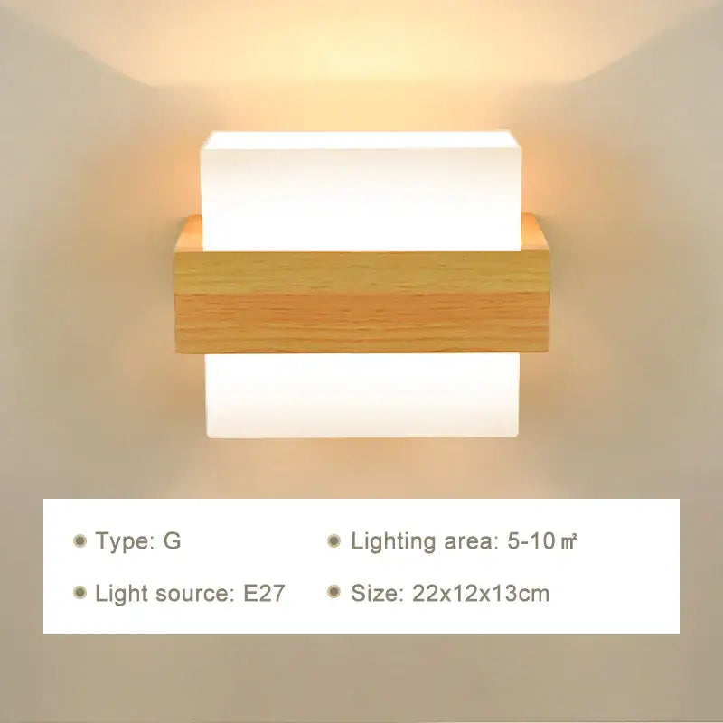 Minimalist frosted glass wooden wall lamp for bedroom with pull chain