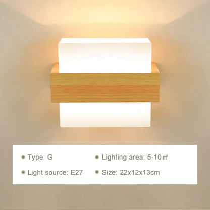 Minimalist frosted glass wooden wall lamp for bedroom with pull chain