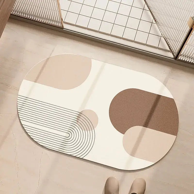Minimalist geometric diatom ooze bathroom rug in cream & beige