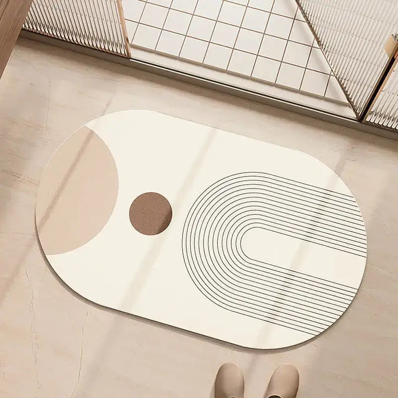 Minimalist geometric diatom ooze bathroom rug in cream & beige