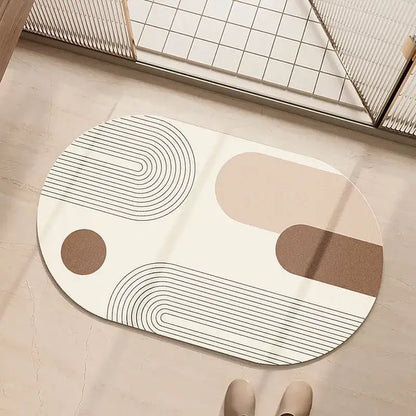 Minimalist geometric diatom ooze bathroom rug in cream & beige