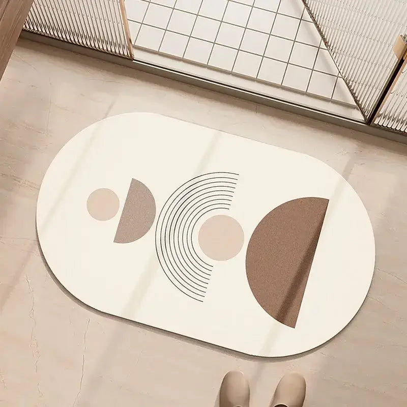 Minimalist geometric diatom ooze bathroom rug in cream & beige
