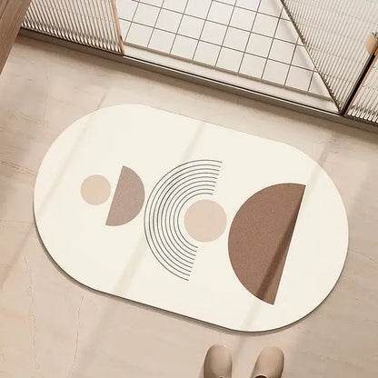 Minimalist geometric diatom ooze bathroom rug in cream & beige