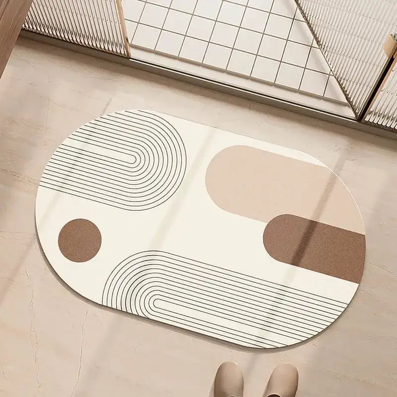 Minimalist geometric diatom ooze bathroom rug in cream & beige