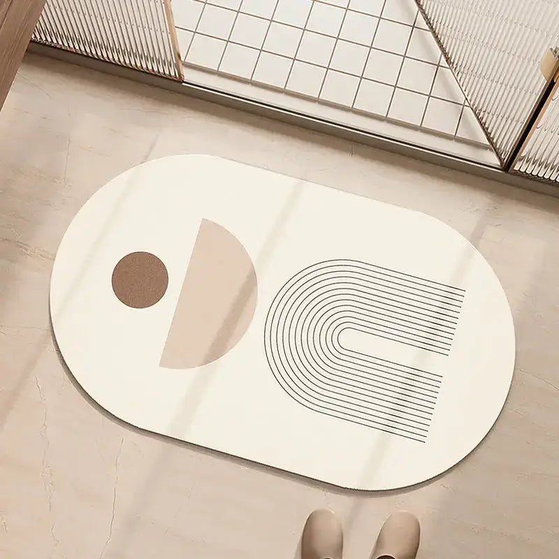 Minimalist geometric diatom ooze bathroom rug in cream & beige