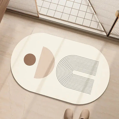 Minimalist geometric diatom ooze bathroom rug in cream & beige