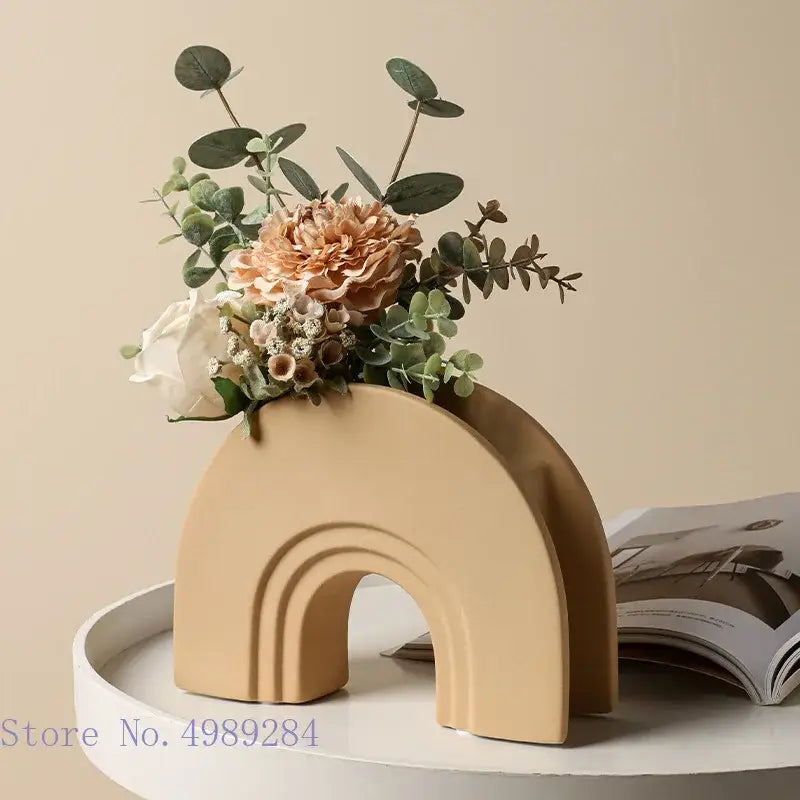Minimalist geometric stripes ceramic vase set living room decor