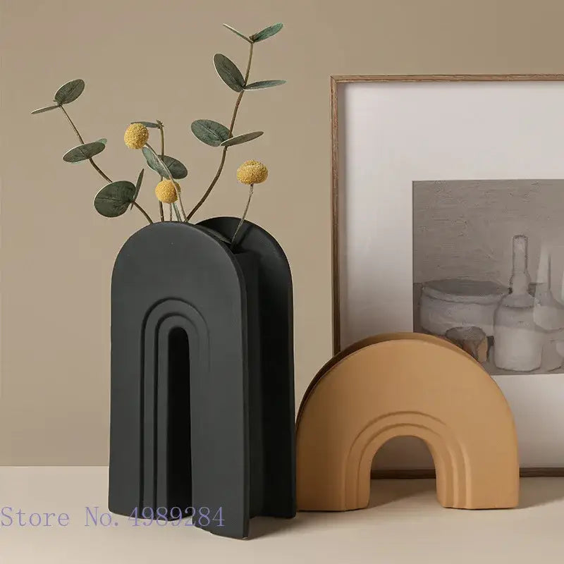 Minimalist geometric stripes ceramic vase set living room decor