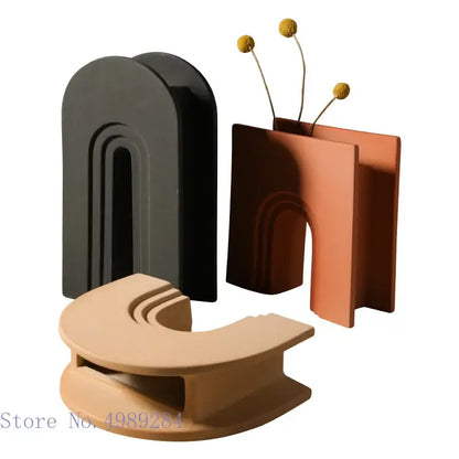 Minimalist geometric stripes ceramic vase set living room decor