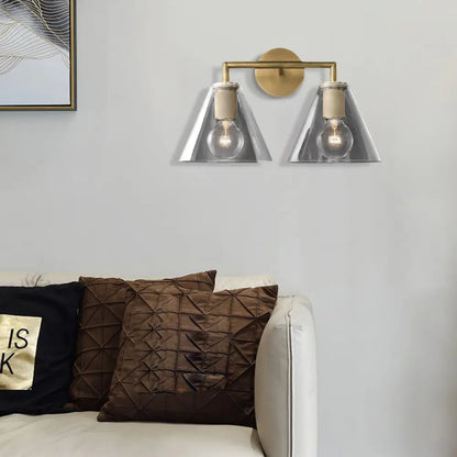 DecorBites™ Minimalist Glass Cone Wall Sconce, 1/2 Lights, Black/Brass, Bedside Lighting