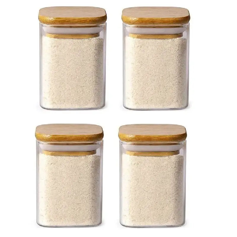 Minimalist glass jar with bamboo lid and labels – kitchen storage