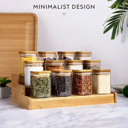 Minimalist glass jar with bamboo lid and labels – kitchen storage
