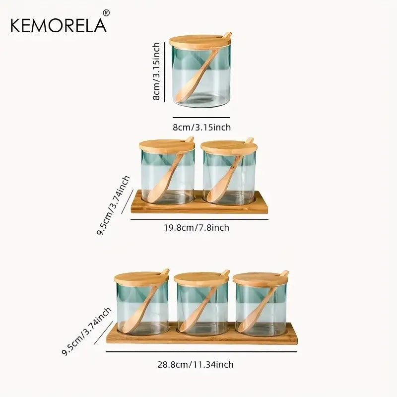 Minimalist glass spice jar set with bamboo lids – kitchen organizer