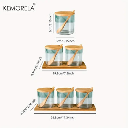 Minimalist glass spice jar set with bamboo lids – kitchen organizer