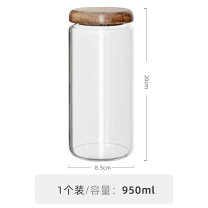 Minimalist glass spice jar with acacia wood lid kitchen storage