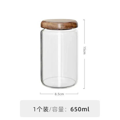 Minimalist glass spice jar with acacia wood lid kitchen storage