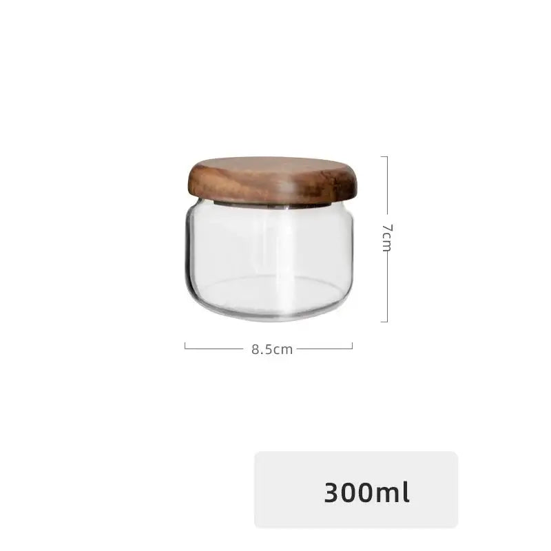 Minimalist glass spice jar with acacia wood lid kitchen storage